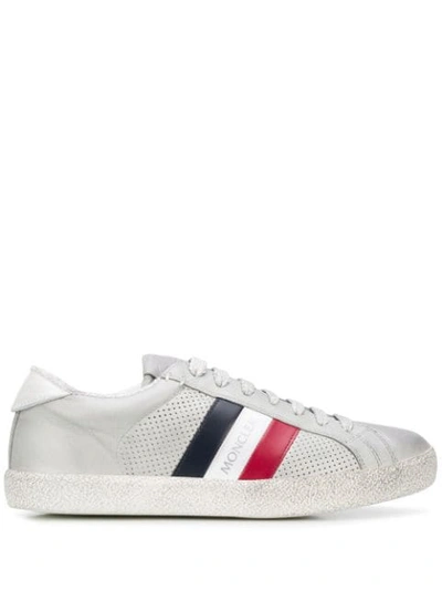 Shop Moncler Distressed-effect Stripe Detail Sneakers In Grey