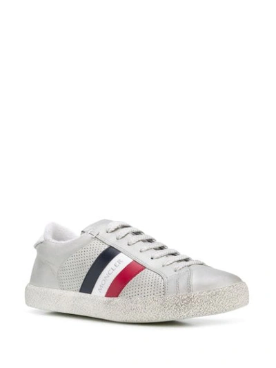 Shop Moncler Distressed-effect Stripe Detail Sneakers In Grey