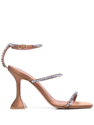 Shop Amina Muaddi Gilda Crystal-embellished Sandals In Neutrals