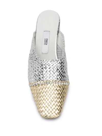 Shop Miista Woven Effect Mules In Silver