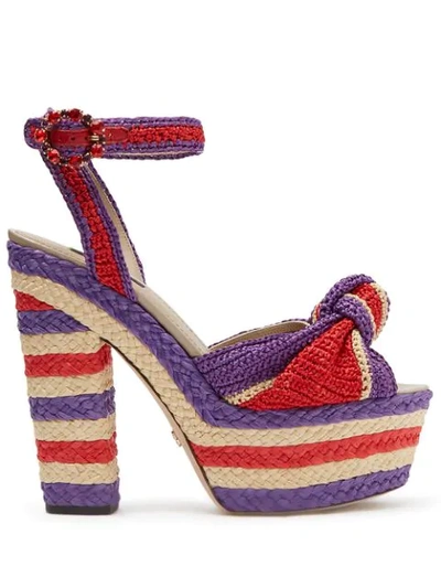 Shop Dolce & Gabbana Bianca Raffia Wedge Sandals In Purple