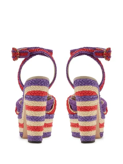 Shop Dolce & Gabbana Bianca Raffia Wedge Sandals In Purple