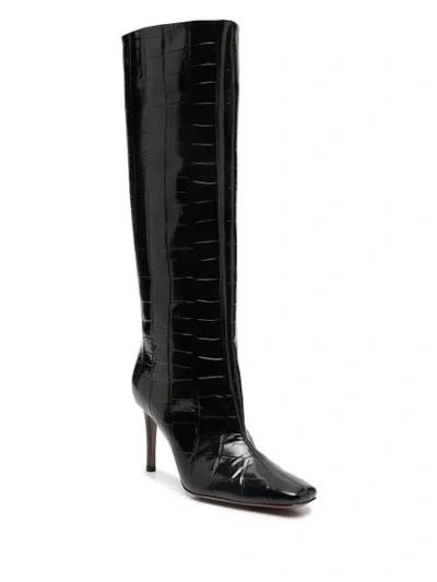 Shop L'autre Chose Croc-effect Boots In Black