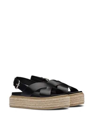 Shop Prada Woven Flatform Sandals In Black