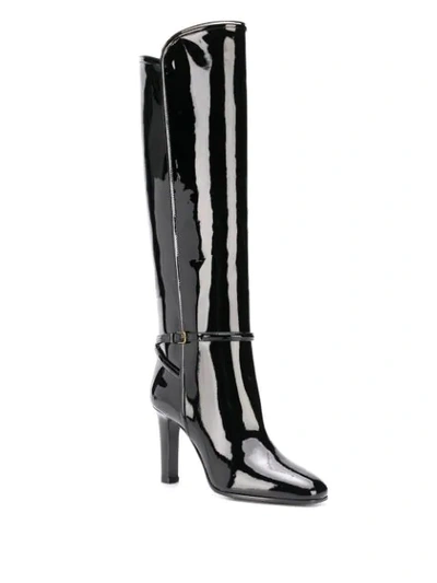 Saint Laurent Patent Square Toe Boot In Black