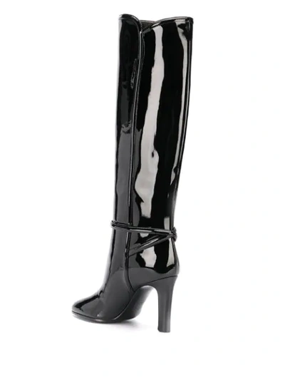 Saint Laurent Patent Square Toe Boot In Black