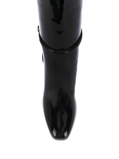 Saint Laurent Patent Square Toe Boot In Black