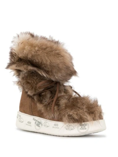 Shop Premiata Lace-up Faux-fur Boots In Brown