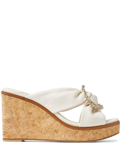 Shop Jimmy Choo Nevara 90mm Wedge Sandals In White ,neutral