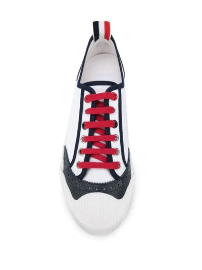 Shop Thom Browne Leather-trim Sneakers In White