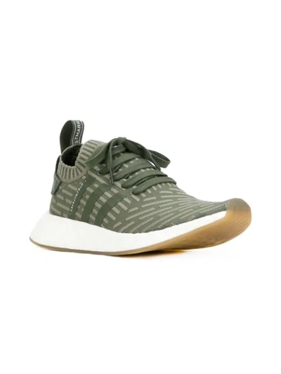 Adidas Originals Nmd R2 Leather-trimmed Primeknit Sneakers In Green