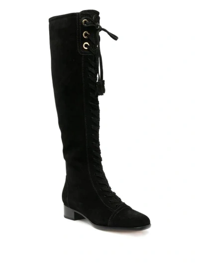 Alberta Ferretti Lace-up Tassel Boots In Black