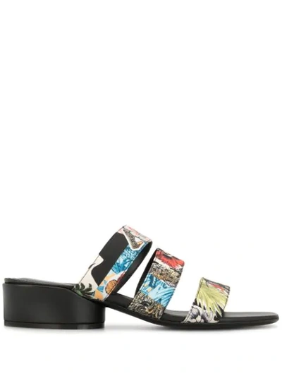 Ferragamo Floral-print Sandals In Black