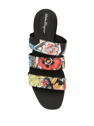 Ferragamo Floral-print Sandals In Black