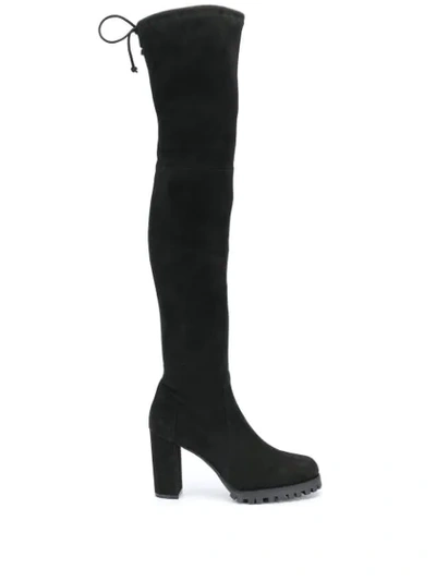 Shop Stuart Weitzman Thigh High Chunky Heel Boots In Black