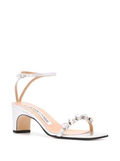 Shop Sergio Rossi Faux-gem Embellished Metallic Sandals In Silver