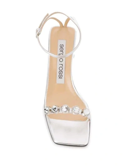 Shop Sergio Rossi Faux-gem Embellished Metallic Sandals In Silver