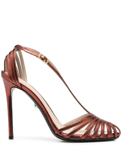 Shop Alevì Metallic-finish Buckle-strap Sandals In Brown