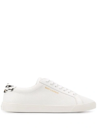 Shop Saint Laurent Andy Perforated Leather Sneakers In White