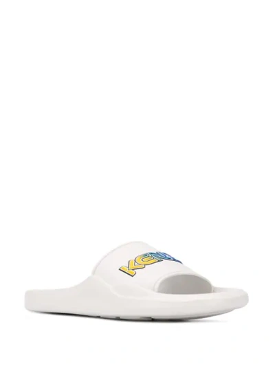 Kenzo Kombo Pool Mule Logo Slides Sandals In White