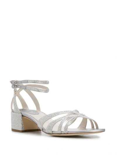 Shop René Caovilla Open Toe Sequin Sandals In Silver