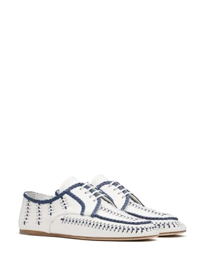 Shop Prada Braided Trim Woven Lace-up Shoes In White