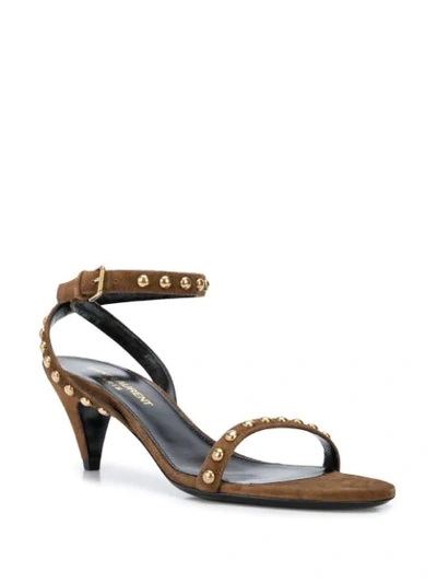 Shop Saint Laurent Studded Mid-heel Sandals In Brown