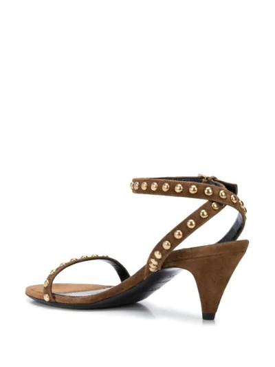 Shop Saint Laurent Studded Mid-heel Sandals In Brown