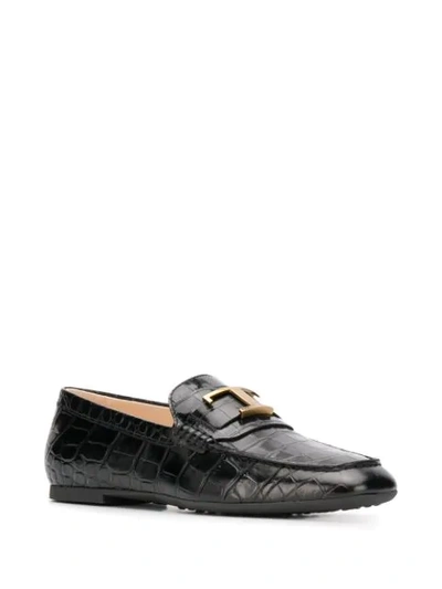 Shop Tod's Crocodile-effect Leather Loafers In Black