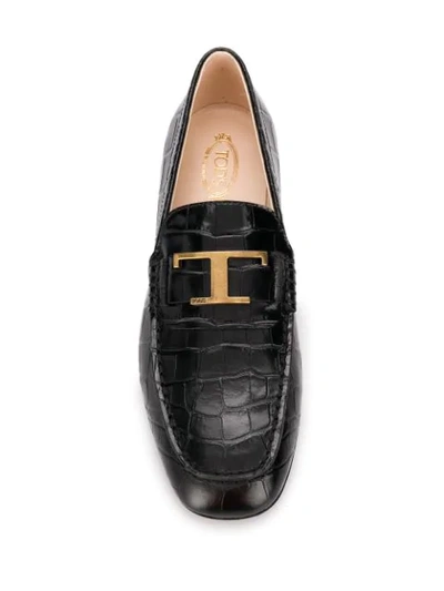 Shop Tod's Crocodile-effect Leather Loafers In Black