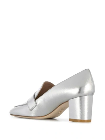 Shop Stuart Weitzman Metallic Embossed Logo Pumps In Silver