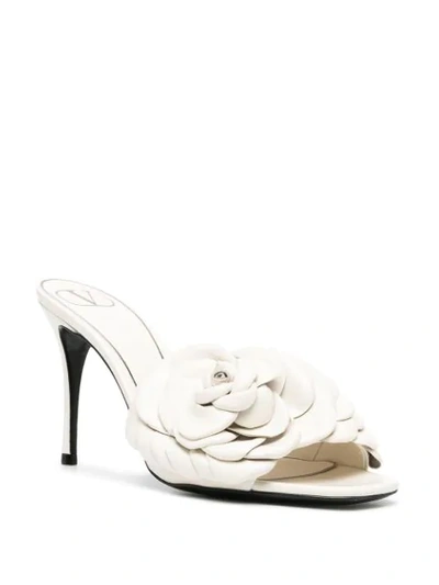 Valentino Floral Appliqué Leather Mules In White