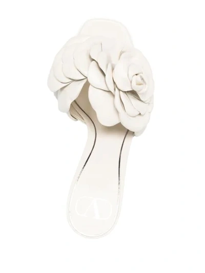 Valentino Floral Appliqué Leather Mules In White