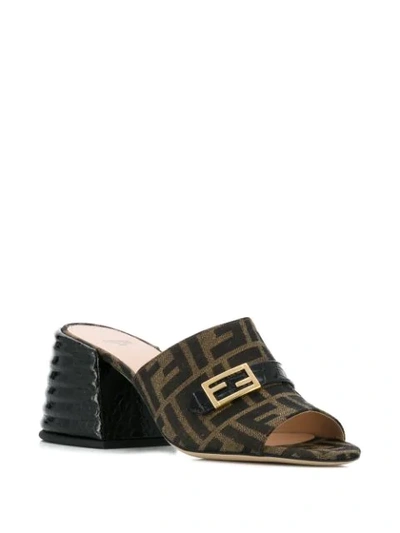 Shop Fendi Chunky Mid Heel Monogram Sandals In Brown