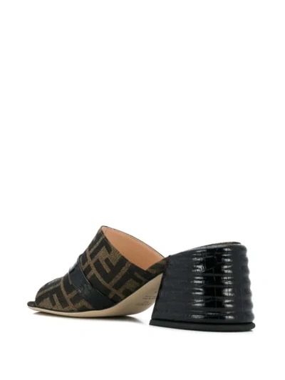 Shop Fendi Chunky Mid Heel Monogram Sandals In Brown