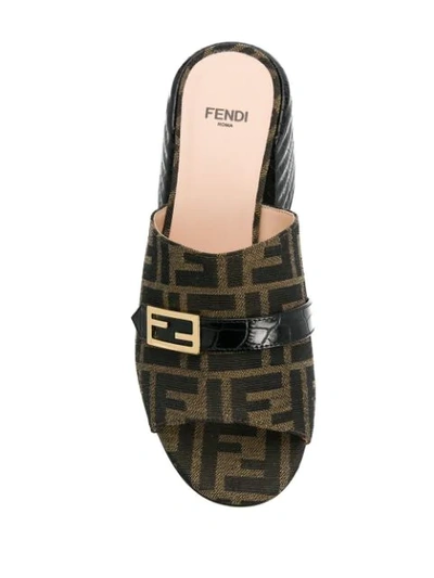 Shop Fendi Chunky Mid Heel Monogram Sandals In Brown