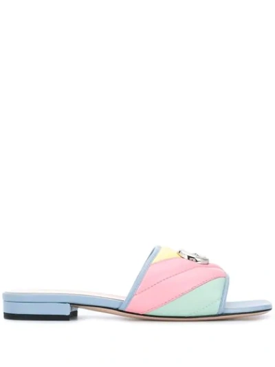 Shop Gucci Double G Rainbow Mules In Blue