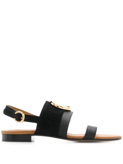 Shop Chloé C Plaque Sandals In Black