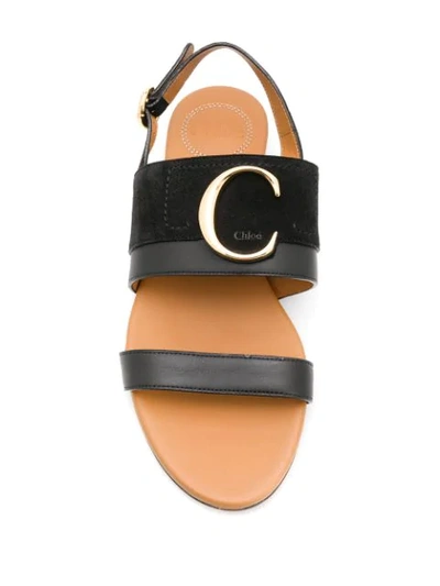 Shop Chloé C Plaque Sandals In Black