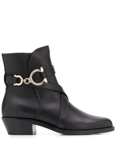 Ferragamo Shadi Gancini Leather Booties In Black