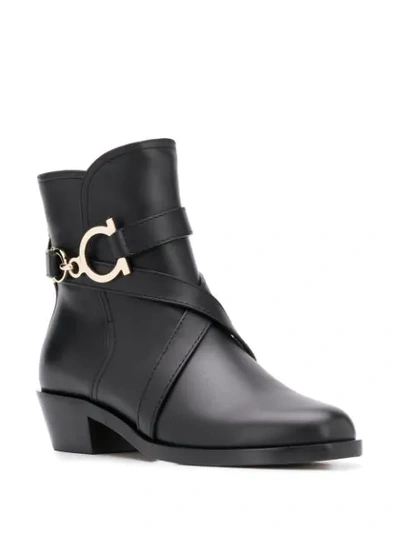 Ferragamo Shadi Gancini Leather Booties In Black