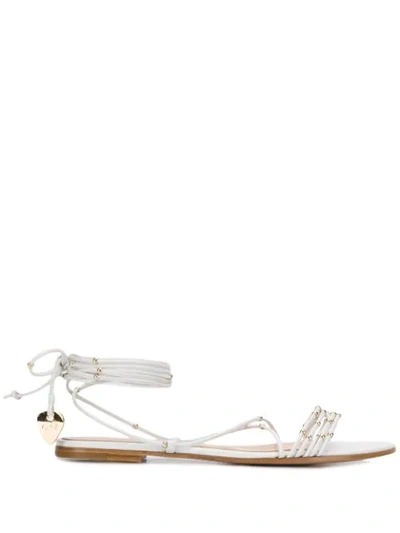 Shop Gianvito Rossi Wrap-around Beaded Flat Sandals In White