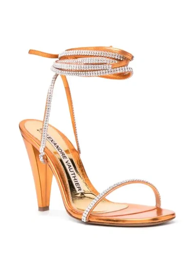 Shop Alexandre Vauthier Crystal Embellished Metallic Sandals In Orange