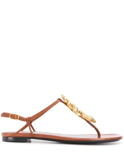 Shop Valentino Snake Thong-strap Sandals In Brown