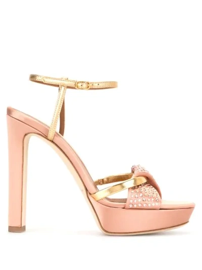 Shop Malone Souliers Lauren Crystal Sandals In Pink ,gold