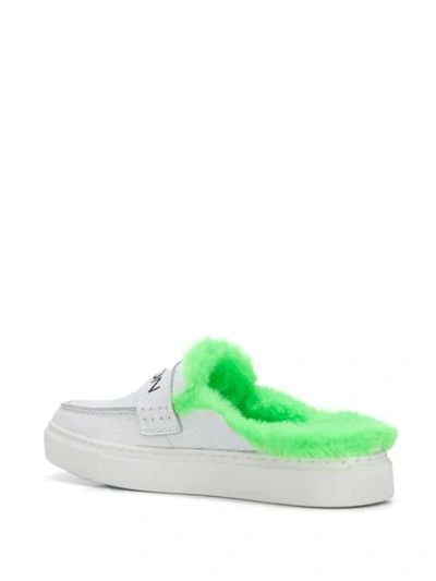 Shop Joshua Sanders Fur-trimmed Mules In White