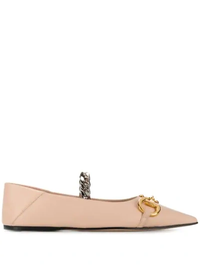 Shop Gucci Horsebit Detail Ballerina Shoes In Neutrals