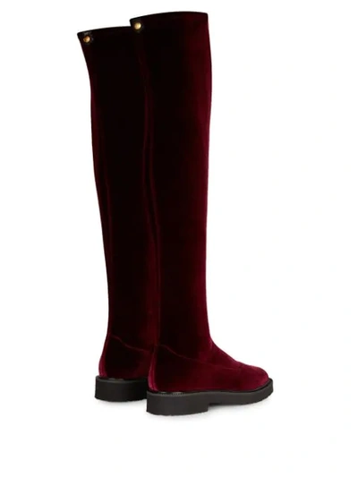 Shop Giuseppe Zanotti Velvet Over-the-knee Boots In Red