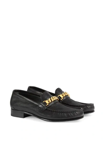 Shop Gucci Chain-detail Leather Loafers In Black