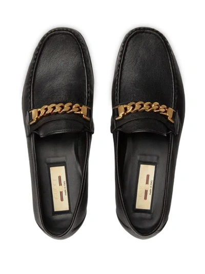 Shop Gucci Chain-detail Leather Loafers In Black